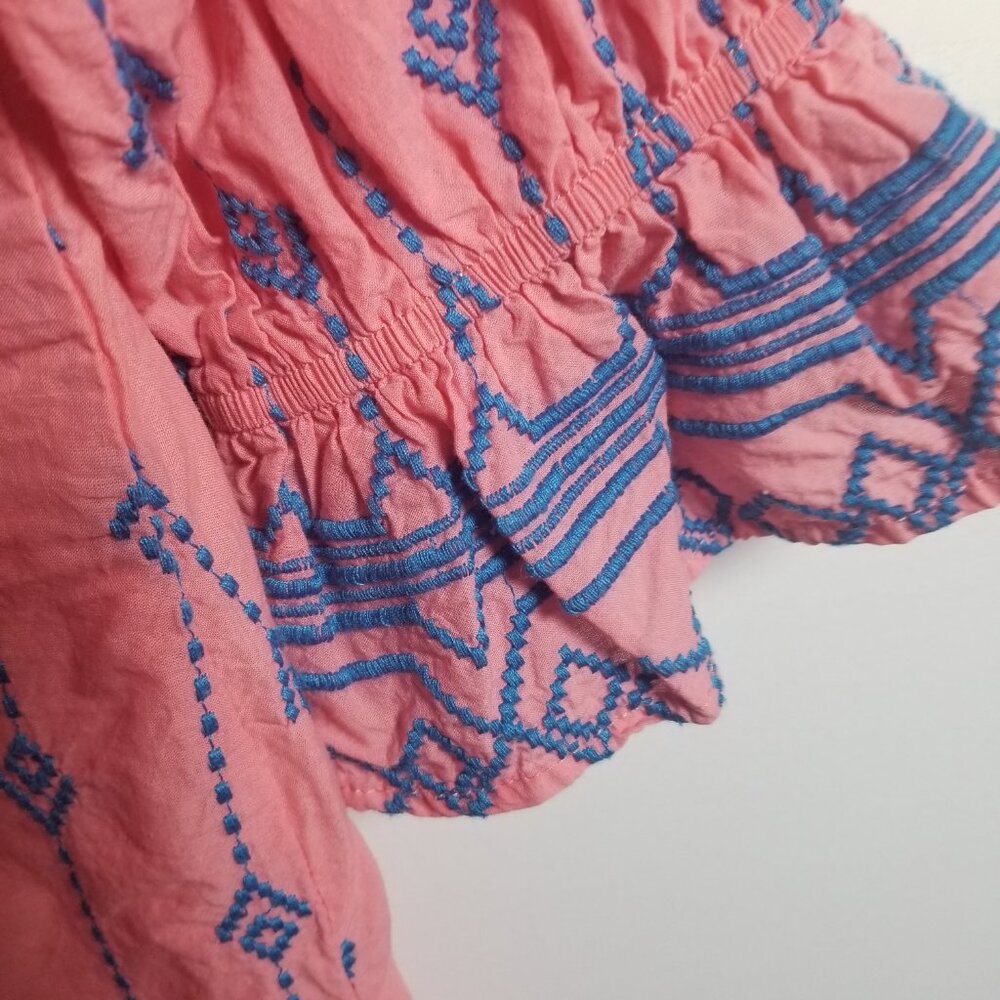Umgee Women's Cotton Pink Blue Embroidered Mini Boho Prairie Dress Sz 1XL - Picture 5 of 6